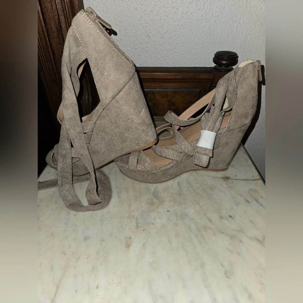 Torrid Taupe Strappy Platform Wedges
